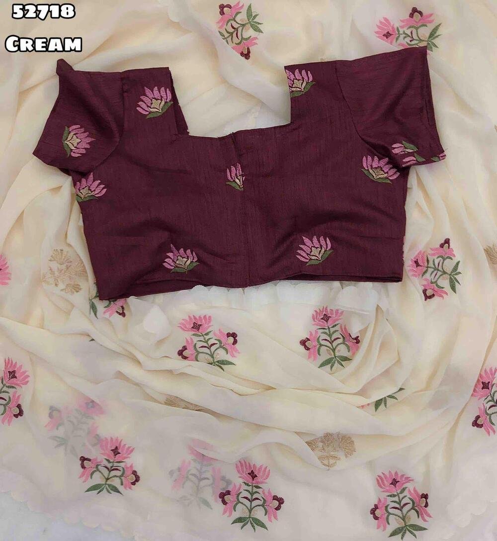 Launching new Faux Georgette fancy embroidery work with lazer cut border Blouse - Contrast embroidery work blouse (Unstitched) Weight 530 Grams - Image 3