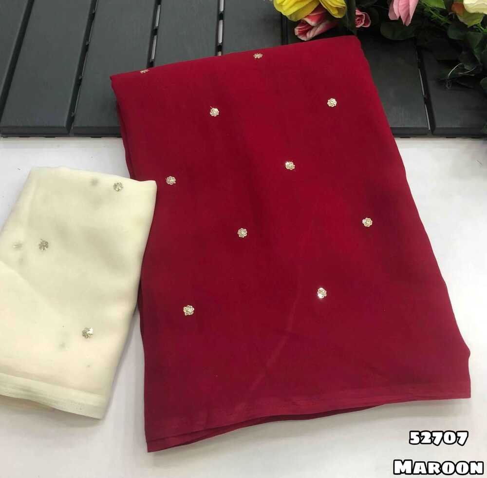 Launching new Faux Georgette sequence Embroidery work butti saree Blouse - Contrast sequence work blouse weight 450 Grams