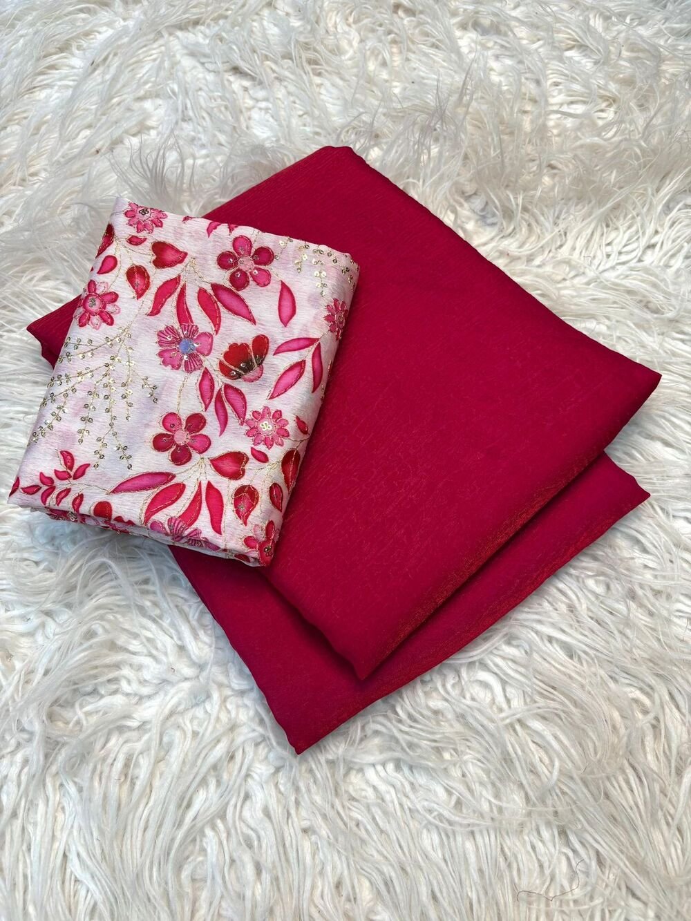 Bubble crush Party wear designer saree Soft two tone space silk crush fabric Paired with digital print position embroidery designer blouse