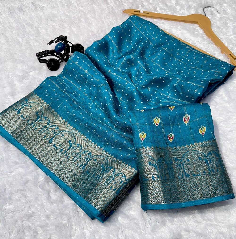 Mysore crepe bandhani Mysore crepe saree with zari chex weaving pattern all over... and rich zari Weaving Border With beautiful bandhani print design in super color range Comes with running mysore crepe Blouse as shown....