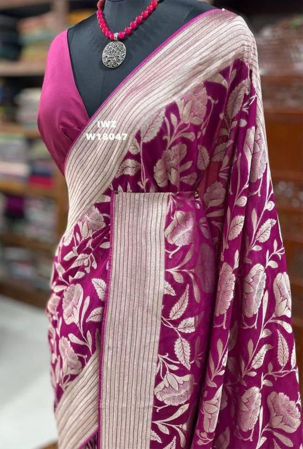 raw silk saree woth beutiful silvier weaving all Over saree with viscose thresd weaved patta Rich weaved pallu Teamed with running blouse