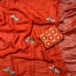 Viscose Georgette saree with butterfly Beatswork with same tone viscose jacquard Blouse