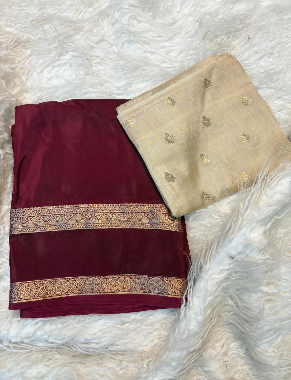----Prebooking 15 days to ship ---Viscose mysore crepe silk saree with bentex concept gap border and lining zari pallu Paired with matching butti weave viscose blouse Saree in trending colors