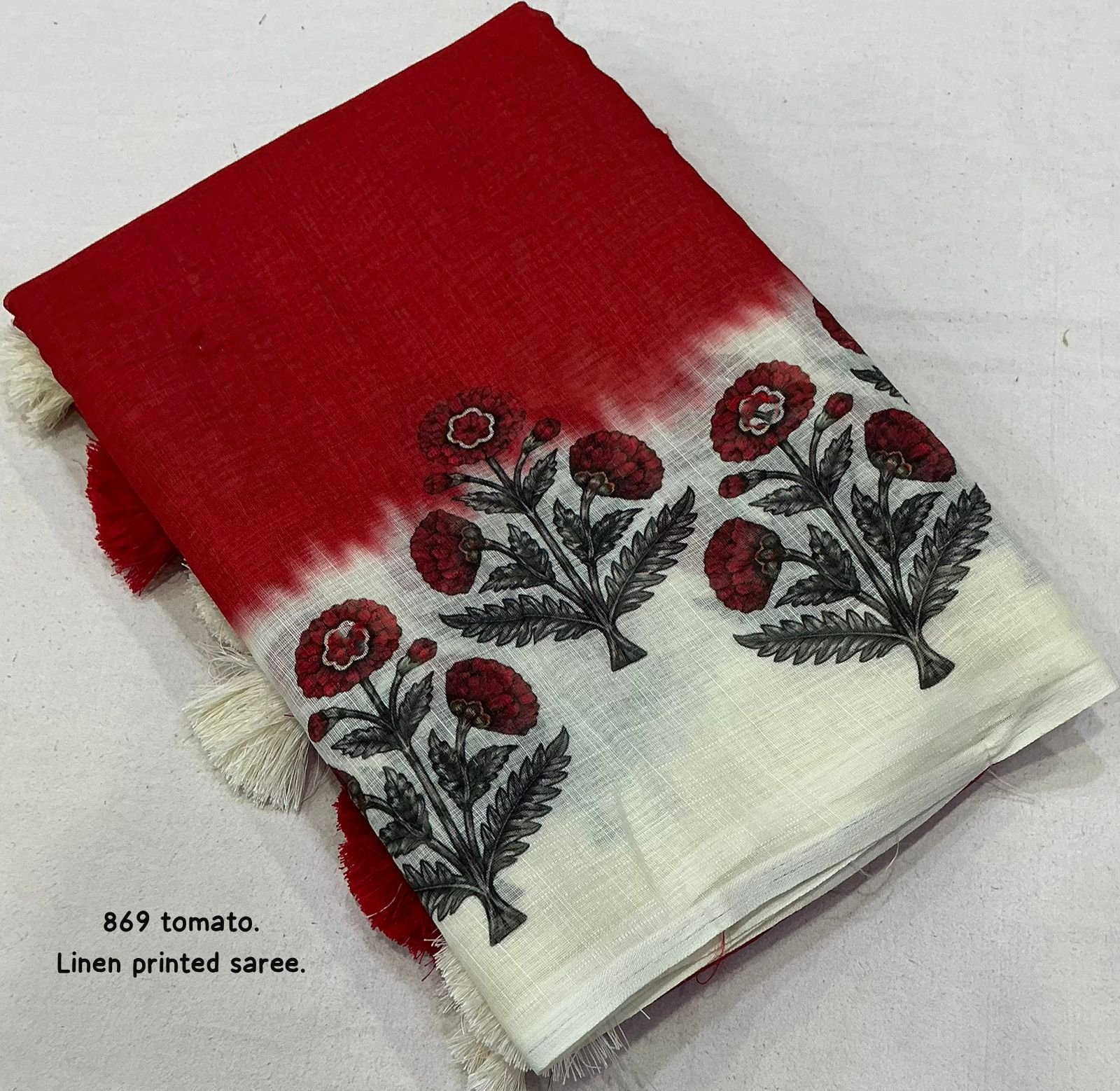 Linen Dream Quality – Soft Linen Digital Saree With Cotton Tassles. Blouse – Running Printed Blouse. Full length 6.30 meters. - Image 2