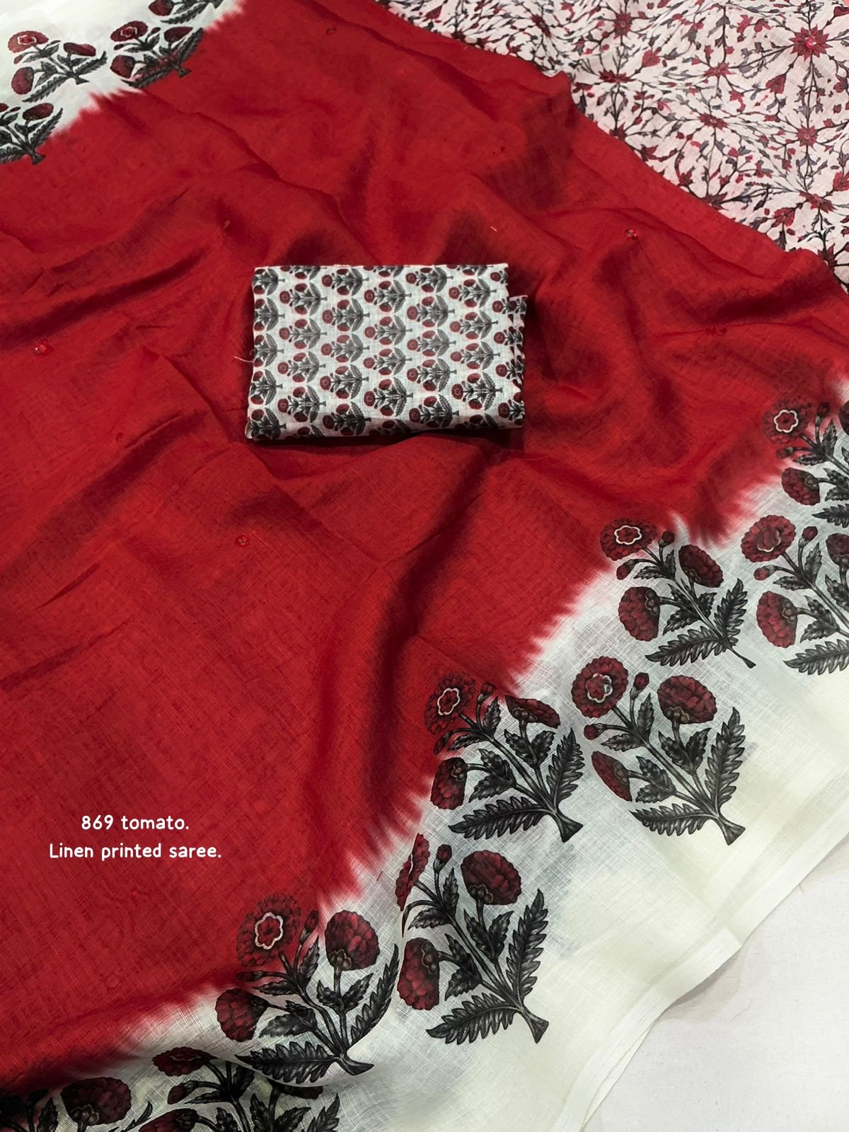 Linen Dream Quality – Soft Linen Digital Saree With Cotton Tassles. Blouse – Running Printed Blouse. Full length 6.30 meters. - Image 3