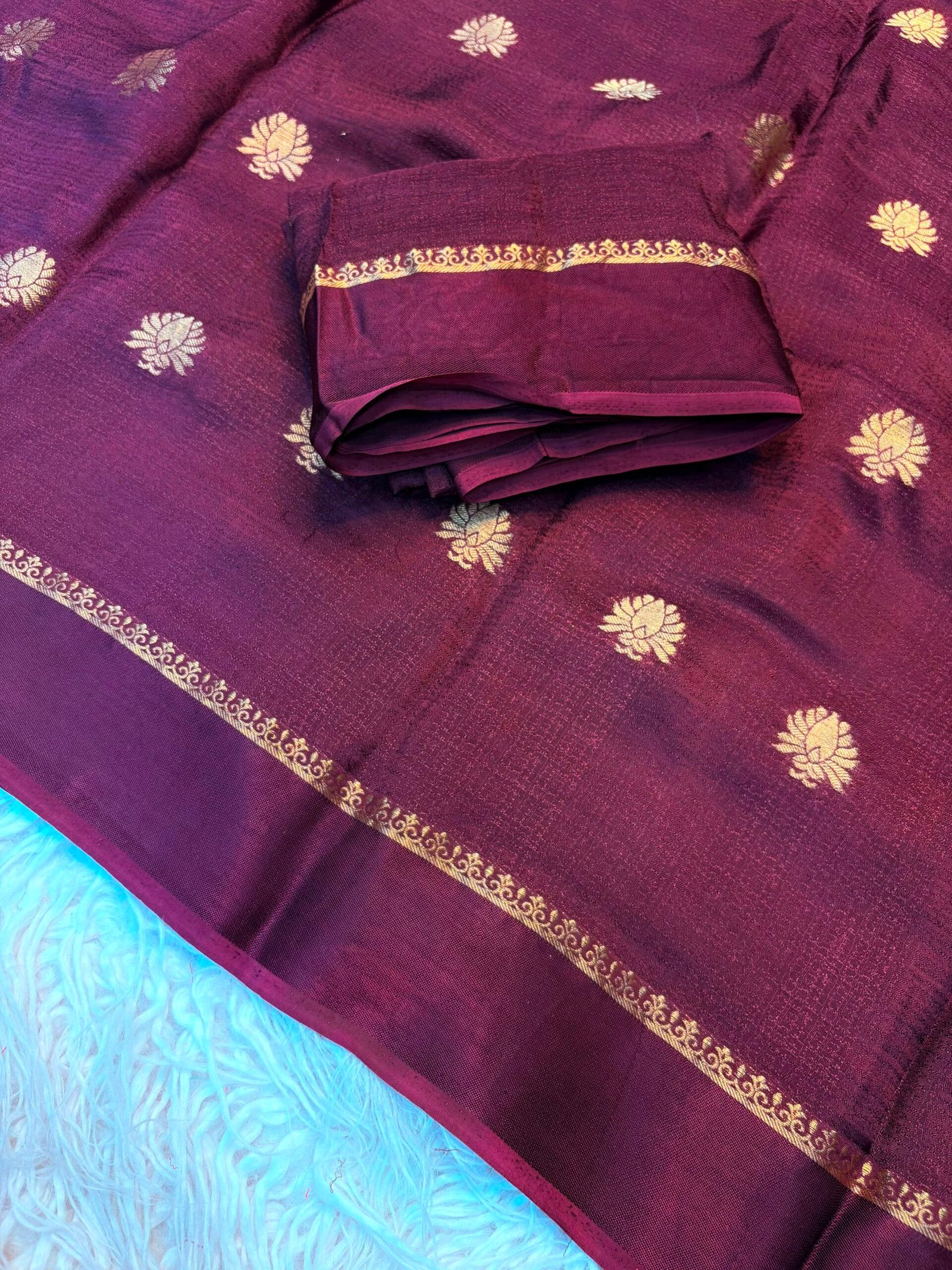 1399/- Soft Viscose Khadi silk fabric with satin border both side and jacquard flower design all over with running blouse