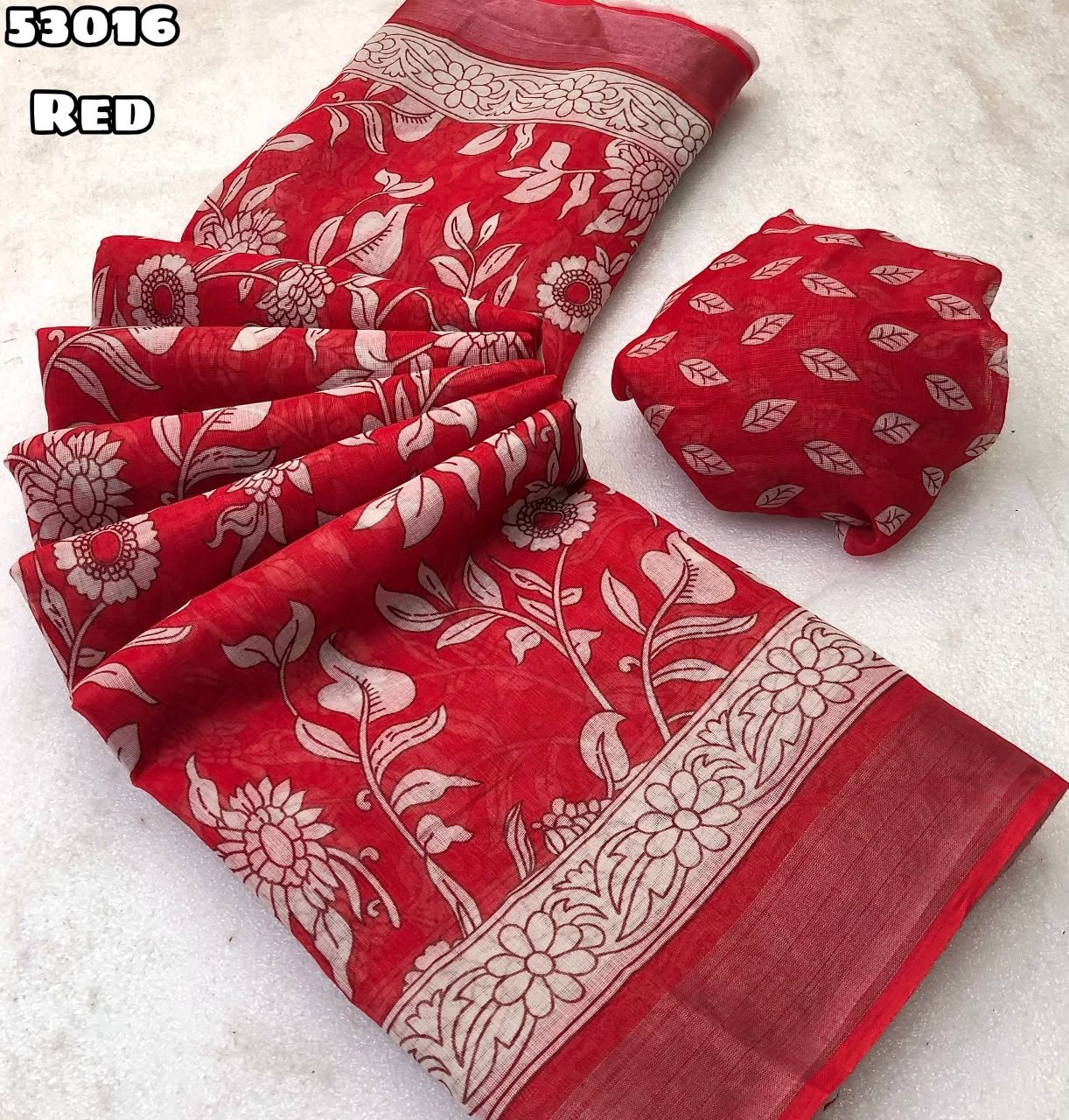 Soft Linen Kalamkari Floral Digital Print With 3 Inch Zari Weaving Border Blouse - Printed Blouse Weight 440 Grams