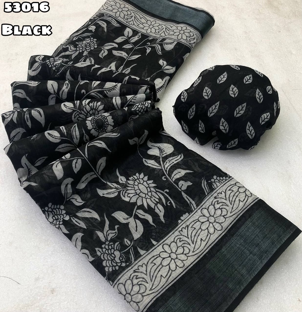 Soft Linen Kalamkari Floral Digital Print With 3 Inch Zari Weaving Border Blouse - Printed Blouse Weight 440 Grams